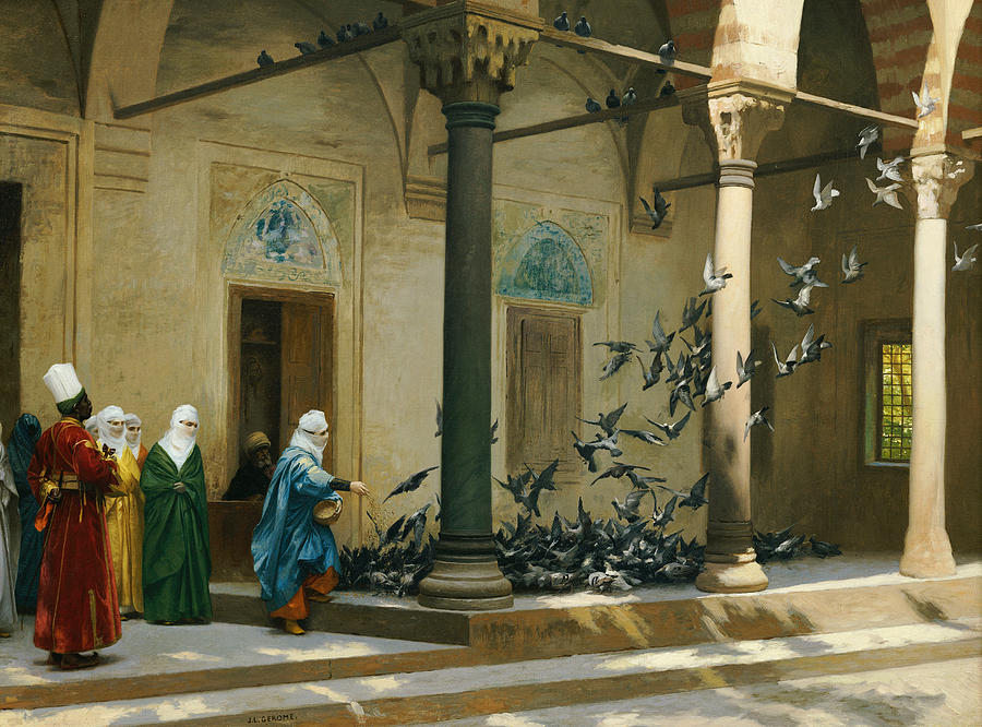 1-harem-women-feeding-pigeons-in-a-courtyard-jean-leon-gerome